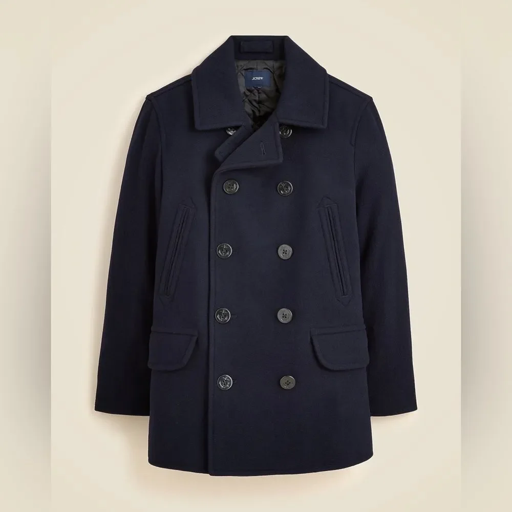 J Crew NWT Dock Peacoat Pea Coat Wool Navy Jacket Size Medium Classic Nautical
